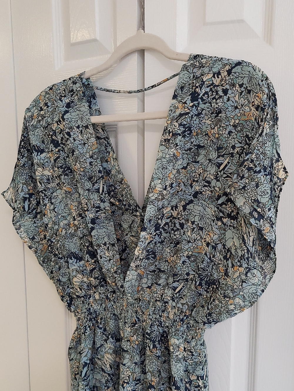 Maje Dress, NEW! Size Large (40FR), Blue Floral Print, Handkerchief Hem - Picture 10 of 16